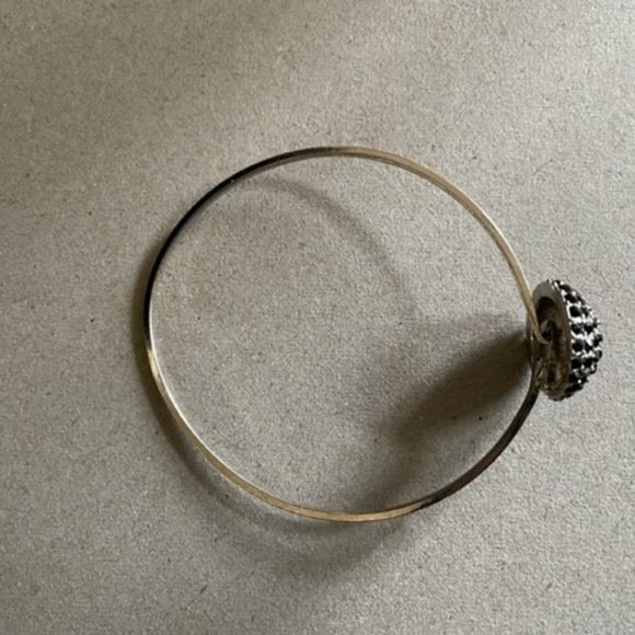 Vintage Silver Dome with Small Black Stones Hook Bangle - Picture 3 of 4
